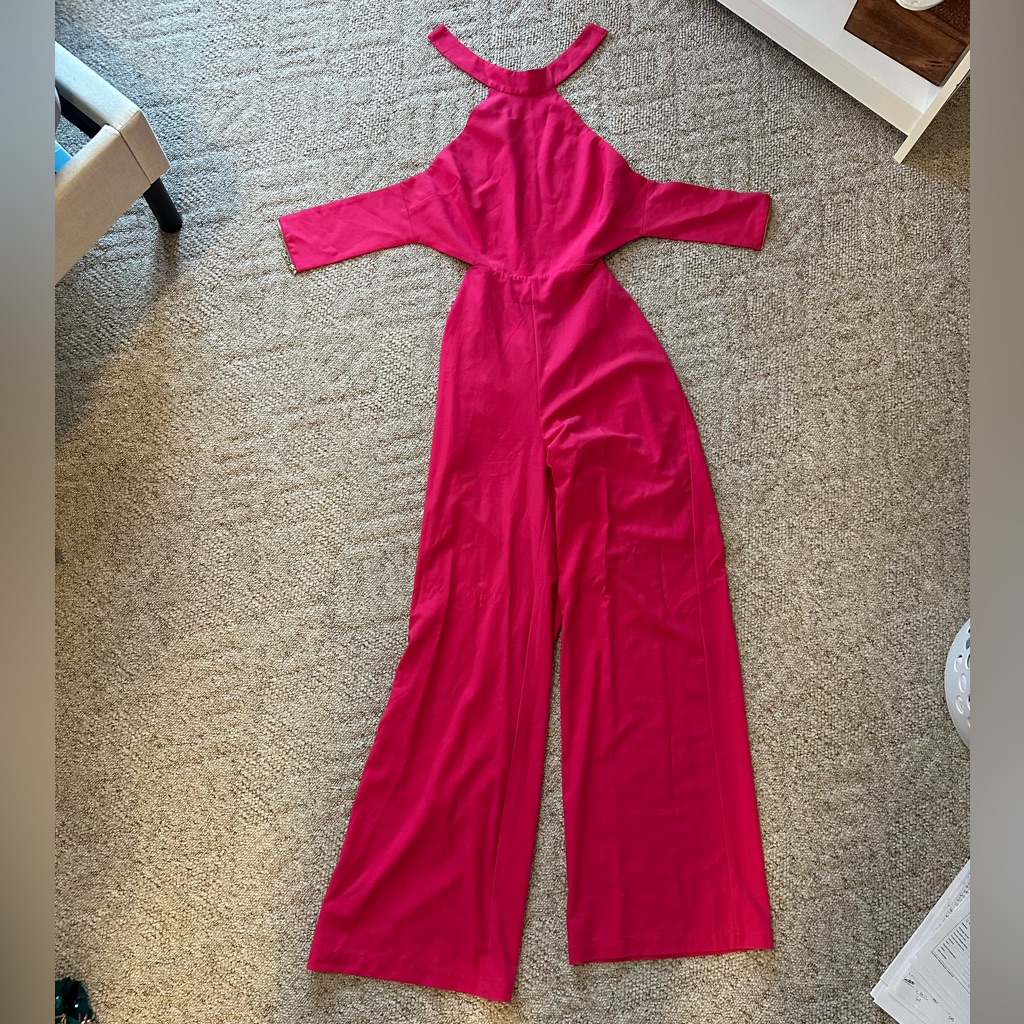 Revolve Hot Pink Halter Wide-Leg Jumpsuit